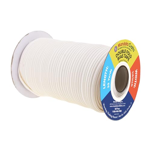 image for Mandala Crafts 55 Yards 1/4 Inch Ivory Double Fold Bias Tape for Sewin