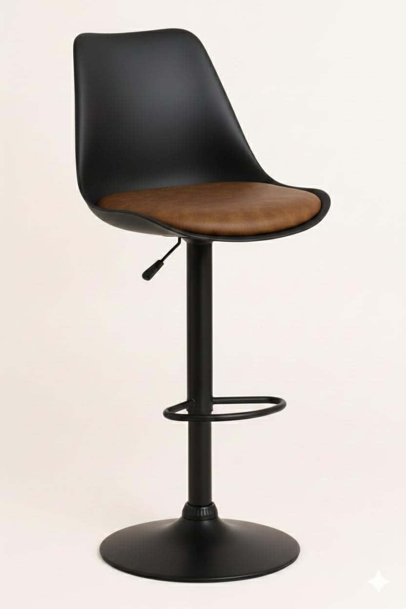 360 REVOLVING Height Adjustable Swivel BAR Stool/Kitchen Chair Suitable for Kitchen, Cafeteria, Dining, Office, Shops, Counter seat, Breakfast, Pub (Black Base) (Black and Brown)