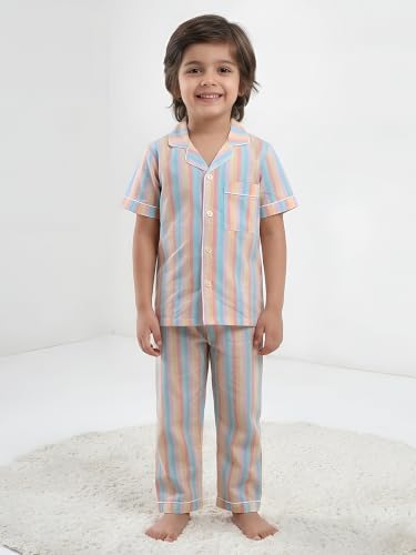 Image of POLKA TOTS 100% Pure Cotton Half Sleeve Night Suit for Kids, Girls & Boys | Cotton Pyjama Set | Unisex Night Dress for Children | Night Suit for Girls |Sleepwear for Kids | Winter Night Dress for Boys