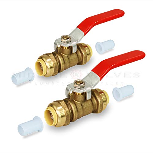 Supply Giant VQCW12-2 Full Port fit Ball Valve Water Shut Off Push to Connect PEX,Copper, CPVC, 1/2 Inch, Brass Pack of 2, 1/2 - Thumbnail 3