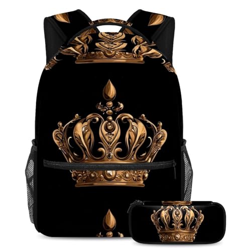 Sac à dos Couronne royale dorée vintage parfait pour les journées d'école et les sorties