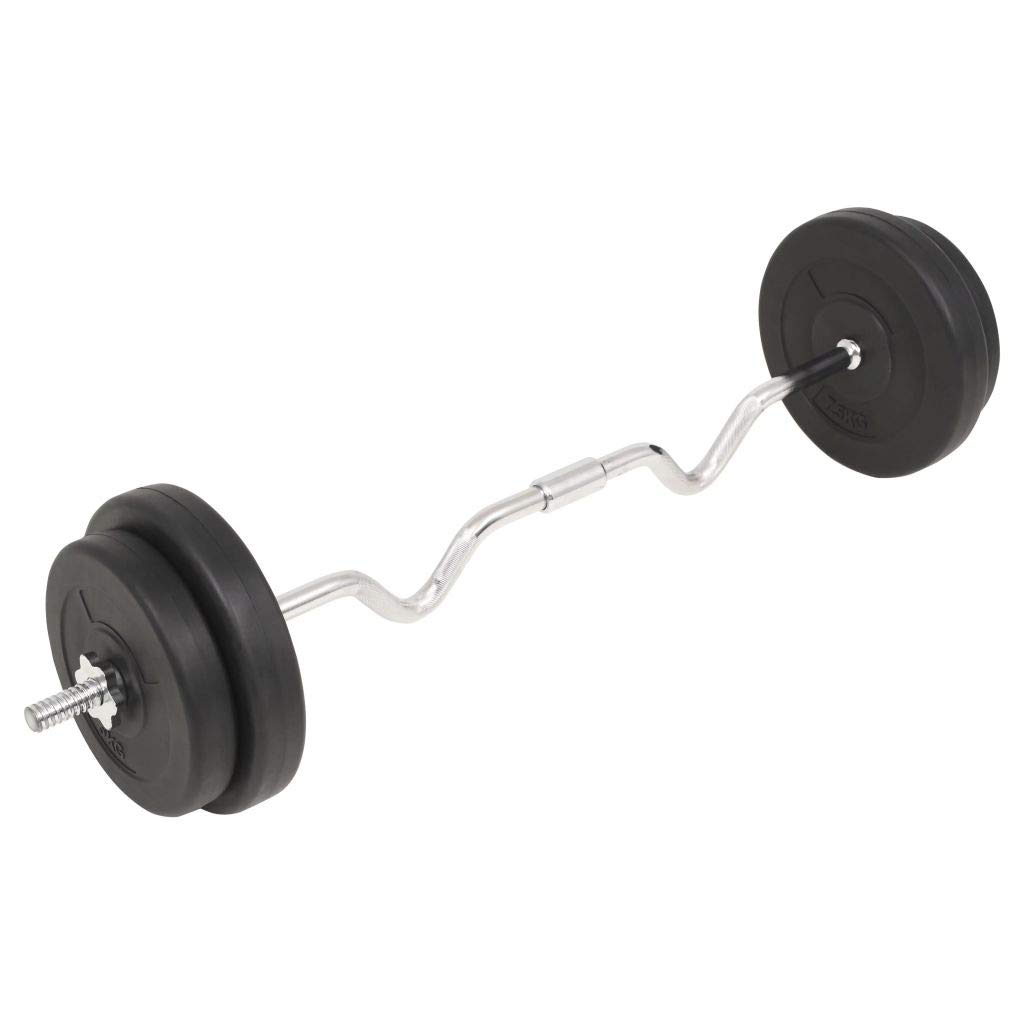 Tidyard Set Bilanciere Curvo da 30 kg Piastre in Cemento e Barre in Acciaio | Nero