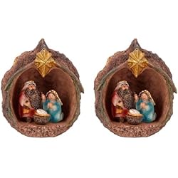 Cazuelas Decoradas Acan Tradineur - Pack de 2 nacimientos en Nuez de Resina, decoración Navidad, belén, Pesebre, Figura, Adorno de sobremesa, estanterías, hogar, 11 cm