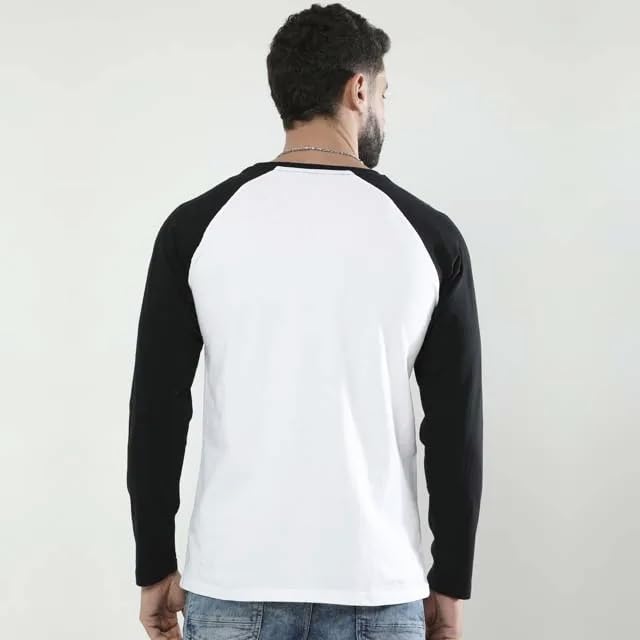 Image of MADLYX Raglan Full Sleeve T-Shirt, Cotton, Black and White, Bio-Washed