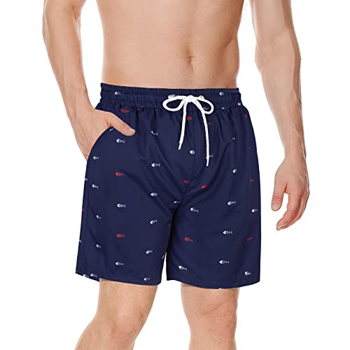 Image of American Trends Mens Swim Trunks Compression Lined Swim Shorts for Outdoor Bathing Suit Shorts, Fishbone Navy Blue, XX-Large