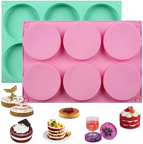 HUAKENER 2 Pcs Silicone Muffin Top Pans for Baking, 4 Inch Non-Stick Round Baking Molds for Mini Cake, Muffin Top, Dessert, Hamburger, Sandwiches Making
