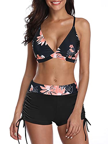 American Trends Womens Bathing Suit Halter Floral Top Two Piece Swimsuits Bathing Suits Athletic Swimwear Pink Floral Print L cover