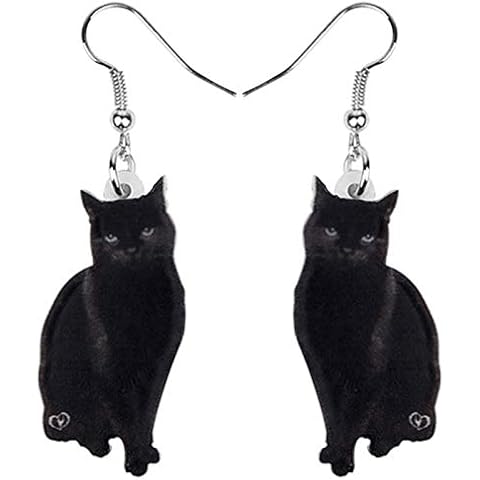 SALAN Acrylic Cute Black Cat Earrings Drop Dangle Stud Clip Fashion Animal Pet Jewelry For Women Girls Teens Gift Decoration Cover
