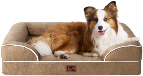 EHEYCIGA Orthopädisches Hundebett Grosse Hunde, 104x69cm, Kamel | Orthopädischer Eierkistenschaum, Waschbarer und Wasserdichte Bezug, Rutschfester Boden, Reversibles Design, Atmung