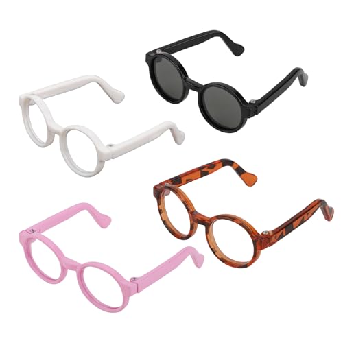 BOXOB 4pcs Doll Glasses 4 Colors Plastic Doll Dress up Eyeglasses Glasses Costume Accessories Compatible with 5.12 Inch Figures (White Black Tortoiseshell Purple)