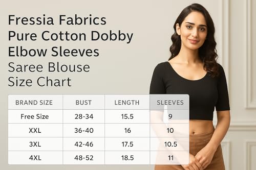 Image of Fressia Fabrics Pure Cotton 4-Way Stretch Readymade Blouse for Women | Free Size to 4XL Stretchable Round Neck Dobby Cotton Half Sleeve Readymade Saree Blouse for Women Stylish