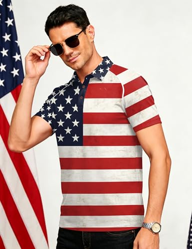 Camiseta polo para hombre con bandera americana, manga corta, estilo patriótico para 4 de julio miniatura 3