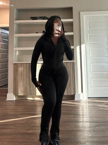 acelyn Womens 2 Piece Outfits Tracksuit Set Long Sleeve Zip Up Crop Jacket Leggings Pants Workout Sets with Pockets2