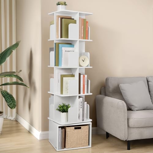 VASAGLE Custos Collection - Bibliothèque Rotative à 5 Niveaux, Bibliothèque Pivotante à 360°, avec Compartiments Ouverts, 40 x 40 x 155,8 cm, pour...