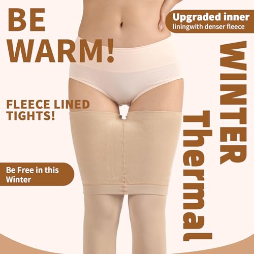 Image of DancMolly Opaque Fleece Lined Tights for Women, High Waist Warm Winter Thermal Control Top Pantyhose