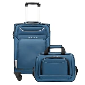 COOLIFE Koffer Trolley Koffer Reisekoffer von 4 Rollen Stoffkoffer Handgepäck TSA-Schloss Der Koffer Enthält 1 Große Umhängetasche (Handgepäck-Set 2tlg, blau+Silber)