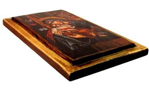 IconsGr Handmade Wooden Greek Christian Orthodox Wood Icon of Virgin Mary & Jesus Christ / H2, Multi-color, 24L x 14W cm - Image 2