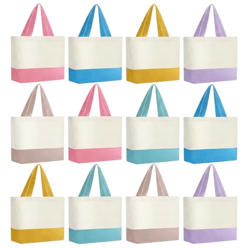 Sunnymove 12 Pcs Pastel Mini Canvas Tote Bags Bulk Small