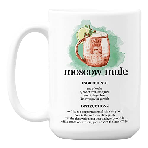 Moscow Mule Cocktail Art & Drink Recipe, Bartender Coffee & Tea Mug (15oz)