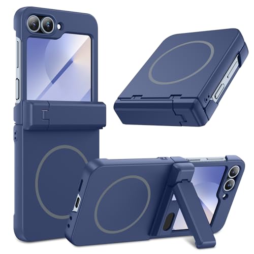 Hweggo for Galaxy Z Flip 6 / 7FE Case [Compatible with Magnetic Charging] with Hinge Protection & Foldable Kickstand & Built-in Screen Protector Support Wireless Charging Shockproof Phone Cover Blue