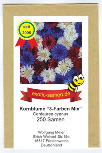 Centaurea cyanus - Bienenweide - Arzneipflenze - Kornblumen-Mix - 3 Farben - rot, blau, weiß - 250 Samen