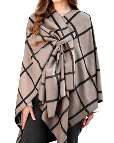 Catálogo de Pashminas para Mujer los 10 mejores. 44 Poncho y Capas para Mujer, Chal Pashmina Grande con Frente Abierto, Bufandas y Rebozo Suave de Cuadrícula, Estolas de Punto Invierno, Chalinas Fiesta Elegantes - Invierno Ideal...