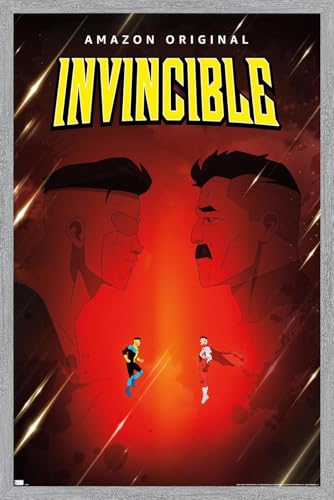 Poster mural Invincible Père et fils avec cadre gris premium de 86 x 57 cm