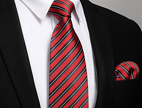 Image of Enlision Mens Ties Stripe Tie and Pocket Square Set Classic Formal Woven Neckties Handkerchief Cufflinks Wedding