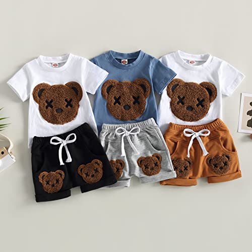 Lagkiyoj 2Pcs Baby Girl Boy Summer Outfit Casual Bear Print Pullover T-Shirt Tops Drawstring Shorts Set With Pockets 0-3T #TOP7
