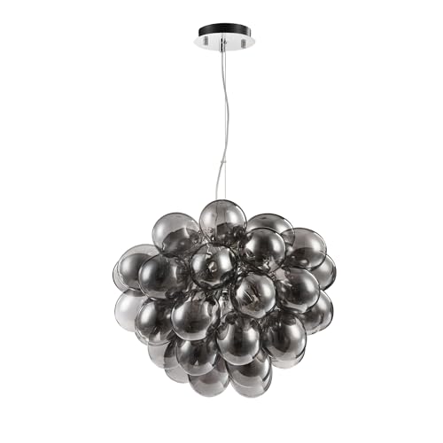 Modern Pendant Ceiling Light, Toned Smoky Glass Bubble Shades, Nickel Metal Finish, 8 Lights, for 8X G9 Bulbs 28W not incl