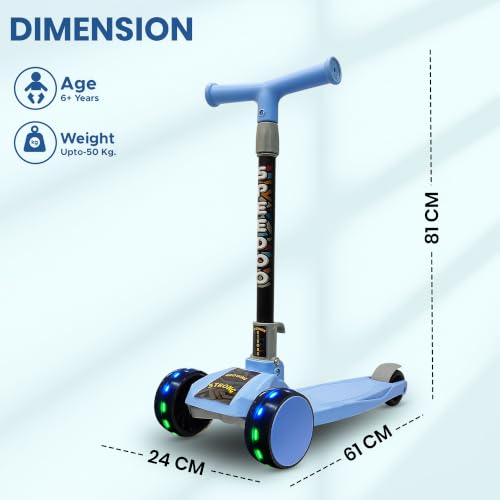 Image of NHR 3-Wheel Kick Scooter for Kids with Adjustable Height, Smart Tilt-to-Steer Balance Control, Heavy Duty PU Wheels & Rear Foot Brake (Blue)