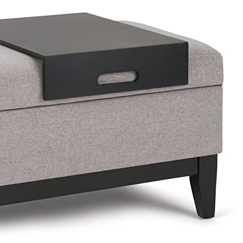 Simplihome 3AXCOT-245-CLG Oregon 42 Inch Wide Contemporary Rectangle Lift Top Storage Ottoman Bench With Removable Tray, Upholstered Cloud Grey Tufted Linen Look Fabric, Footrest Stool, Coffee Table thumb #9
