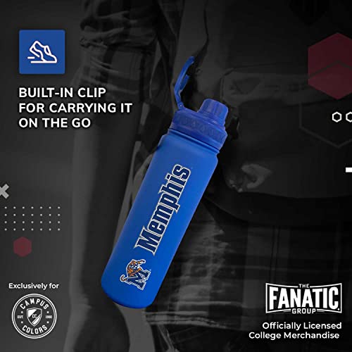 Stainless Steel Vacuum Sealed Sport College Water Bottle, Twist-On Cap, Built-In Handle For Hot Or Cold Drinks, 24 Oz (Memphis Tigers - Blue,) #TOP5