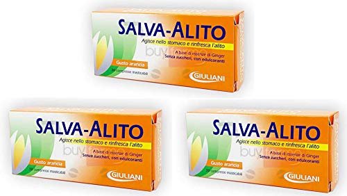 BUYFARMA PROMO PACK - 3X Salva Alito Giuliani Gusto Arancia - Agisce nello Stomaco e Rinfresca l'Alito - 90 Compresse + OMAGGIO A SORPRESA