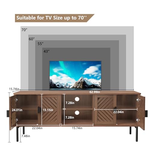 Image of ARTPOWER 63 inch Modern TV Stands,Entertainment Center with Storage,Brown