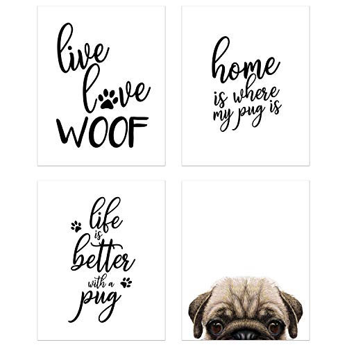 Summit Designs Pug Wall Art Décor Prints – Set Of 4 (8X10) Unframed Poster Photos – Dog Puppy Quotes #TOP5