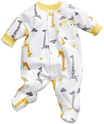 KIDDLETOWN Baby Schlafanzug Neugeborene Strampler Baumwolle 9-12 Monate | Baby Strampler für Mädchen Jungen, Cartoon-Muster Babyschlafanzug, Druckknöpfe Schlafstrampler, Langarm Py