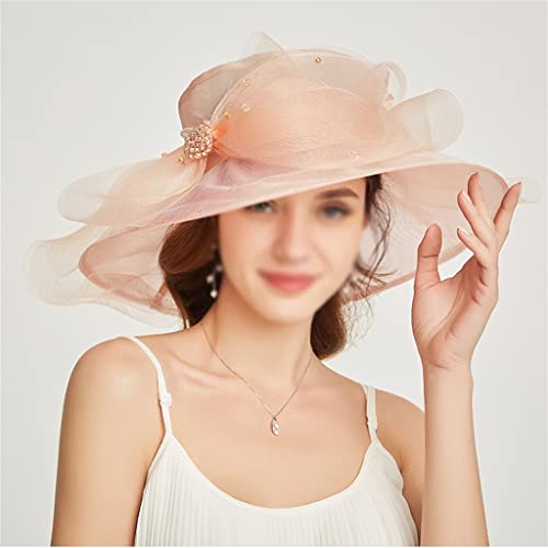 Chapeau à large bord en organza brodé idéal pour les mariages de printemps et terrasses