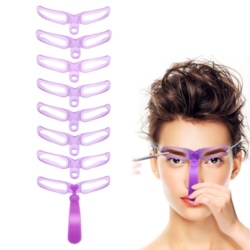 OUDQFCJ 8 Pièces Pochoirs Sourcils Réutilisables pour Débutants, Kit DIY Maquillage Sourcils avec Tampon, Brosse à Sourcils et Carte 3D