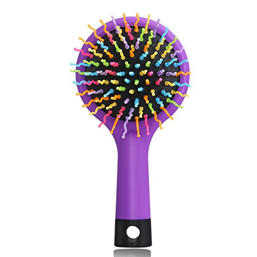 LEORX Detangling Hair Brush Rainbow Volume Brush Magic Hair Curl Straight Comb Brush with Mirror (Purple)