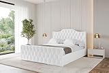ALTDECOR Polsterbett mit Bettkasten und Lattenrost, Bett mit Matratze H3/H4, Kopfteil, Boxbett, Doppelbett mit Stauraum - FALIO-Z - 200x200 Weiß
