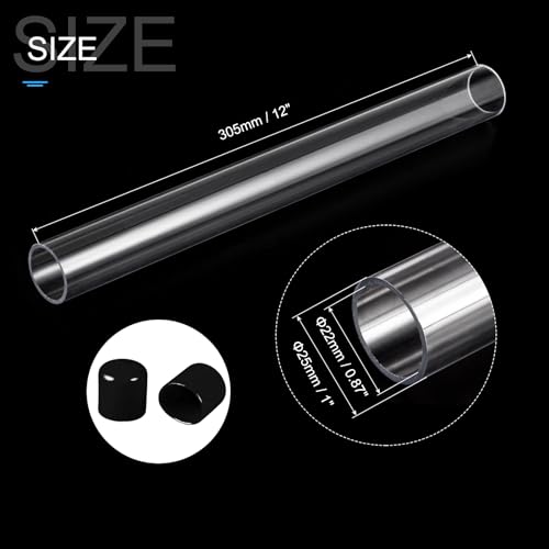 Image of PATIKIL Clear Rigid Tube Round Plastic Tubing with Black Rubber Caps Polycarbonate Water Pipe, 305mm / 12 Inch Length, 22mmx25mm /0.87 inchx1 inch, 1 Set