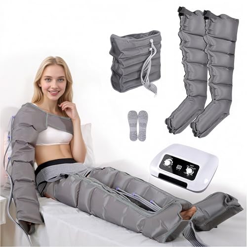 Presoterapia Piernas y Abdomen, Botas Presoterapia Piernas, 6 Camaras Maquina Masajeador Drenaje Linfatico Circulación, 0-30 Min, 0-240 Mmhg Ajustables (Gris, 2piernas + abdomen)