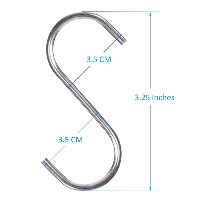 Image of Stainless Steel S Hooks, Prime Quality, Multi-Purpose Hanging Hooks for Bathroom, Kitchen, Closet-5PS-3 INCH