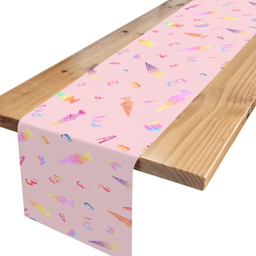 TNYKER Tischläufer Einschulung Deko Zuckertüten Tischläufer Tischband mit ABC 123 Schulkind Motiv Rosa Tischdeko Einschulung Mädchen für Schulkind Schulanfang Schuleinführung Schulstart Party Deko