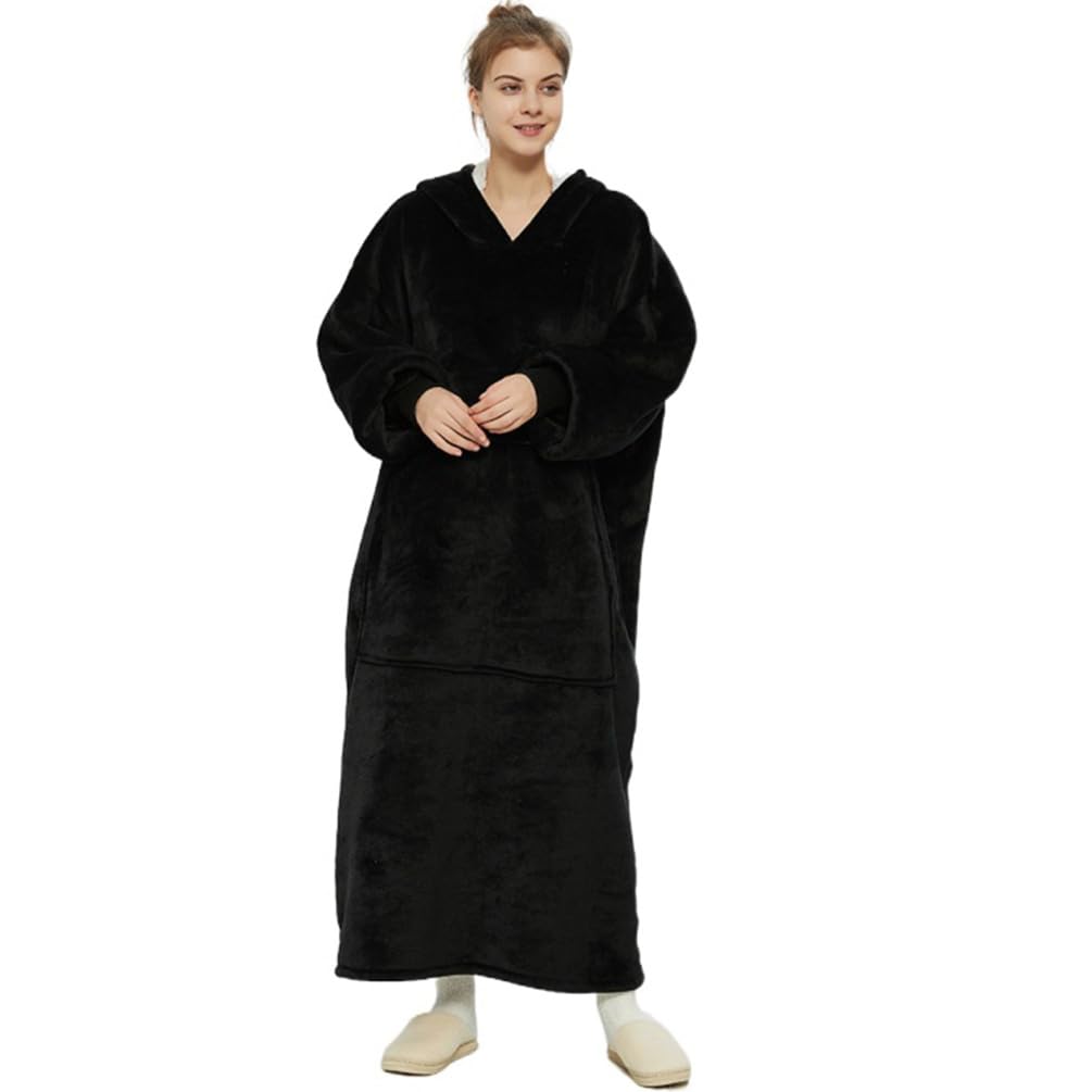 Youlike Men's Black Extra Long Wearable Blanket Hoodie - Oversized Hoodies Sweatshirt For Wo - Super Warm And Cozy Giant Hooded Thick Flannel Blanket With Big Front Pocket