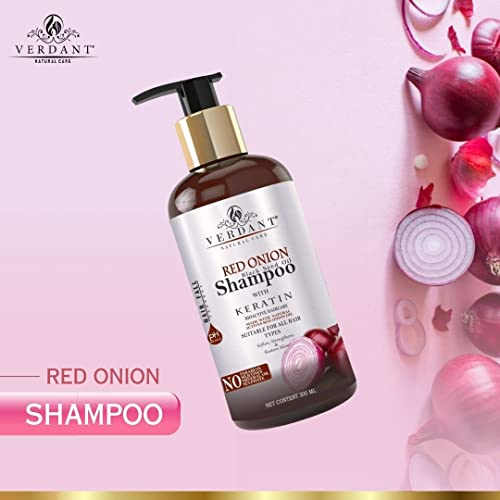 Image of Red Onion Shampoo for Hair Growth | With Black Seed Oil Extract, Keratin & Pro-Vitamin B5 | Onion Shampoo for Hair Fall Control | Onion Shampoo for Hair Fall | Anti Fall Hair Shampoo for Women & Men | Red Onion Hair Shampoo - No Parabens, Sulphates, Silicones - 300 ml