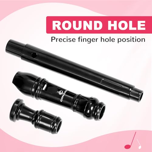 Soprano Recorder Instrument for Kids Student - German Fingering 8 Hole Flute ABS Descant Recorders for Beginners 3pcs Removable with Cleaning Rod and Storage Bag, Black