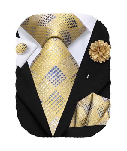 Image of Hi-Tie Men's Silk Ties Formal Woven Classic Necktie Pocket Square Cufflinks Lapel Pin Set Wedding Business