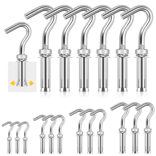 Glarks 6pcs set M8 Expanded Hook, 304 inox coupe ouverte crochet vis, crochet en béton lourd, Expanded vis crochet, crochet mural en béton pour béton maçonnerie plafond suspension